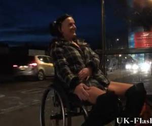 Especially in England, there are a lot of movies of sexy girls flashing. Herself naked show it to the camera in public. Here is a sexy and naughty girl in a wheelchair, which her horny body shows.