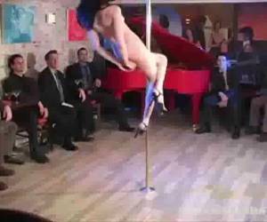 The pole dancer whiteh her bald pussy on the face of the groom sit. Slowly along the pole down to the face of this lucky guy.